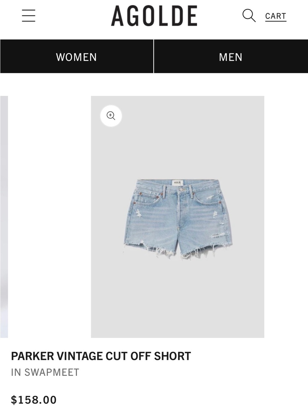 Agolde Parker Vintage Cut Off Short in Swapmeet